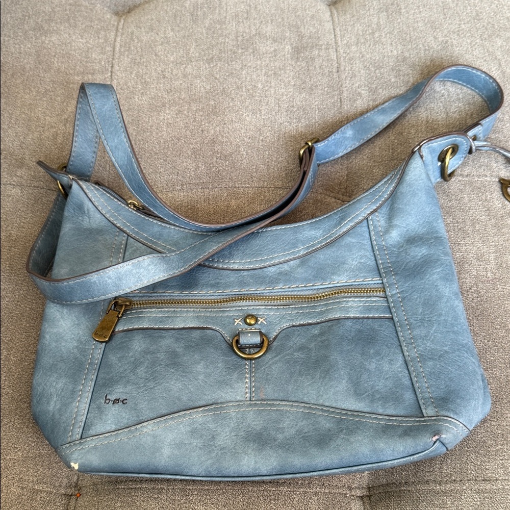 b.o.c. Light Blue Vegan Leather Shoulder Bag with Brass Hardware
